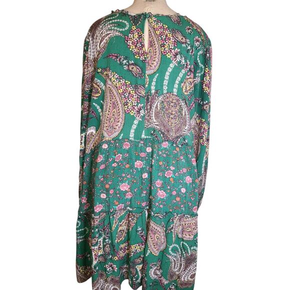 WONDERLY Curvy SZ 2X Midi Boho Peasant Tiered Flowy Paisley Green - Picture 5 of 7